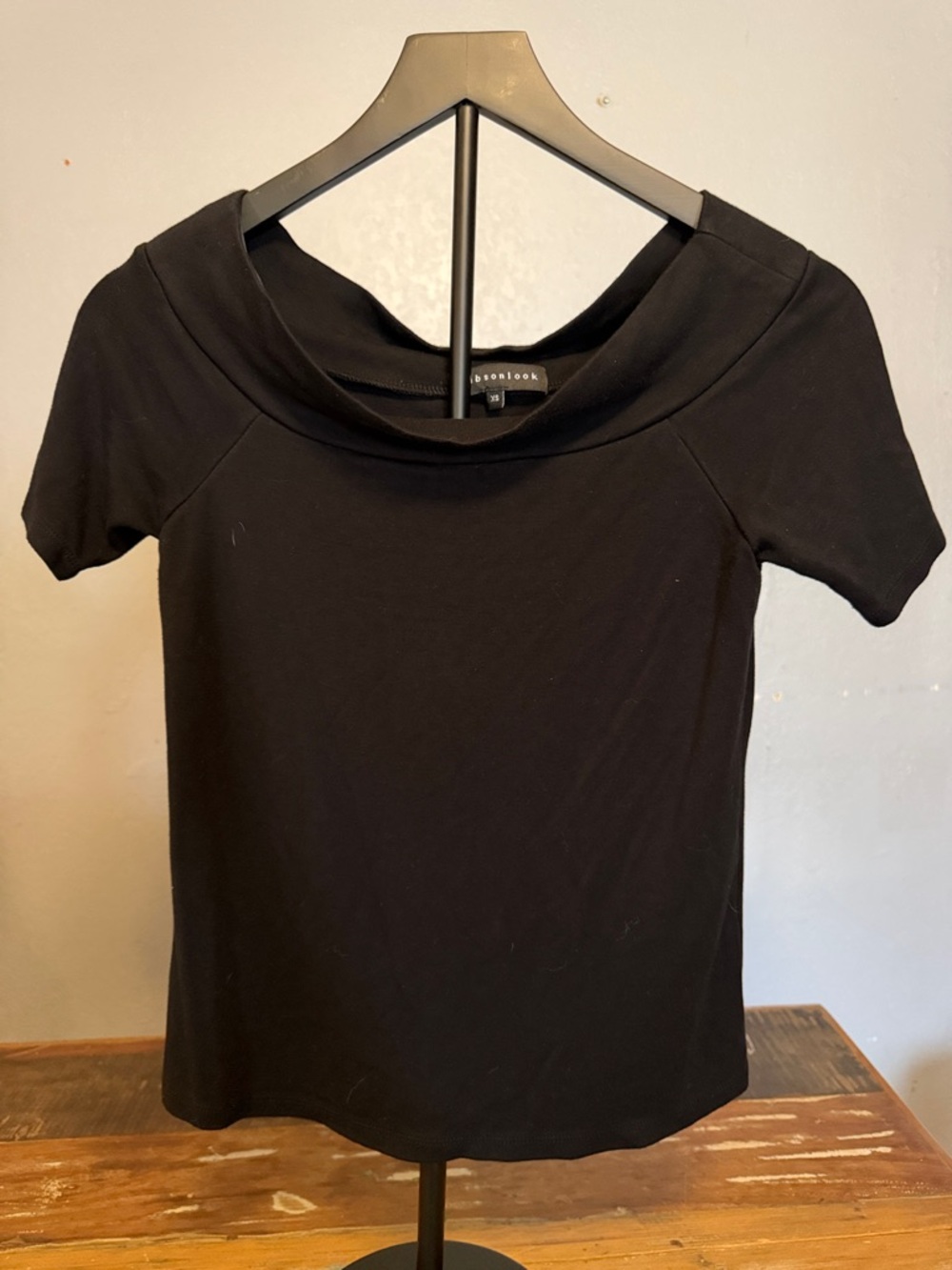 Black Short-Sleeve Cowl Neck Top